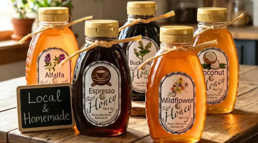 Variety of raw and organic honey jars with natural elements showcasing the best honey options