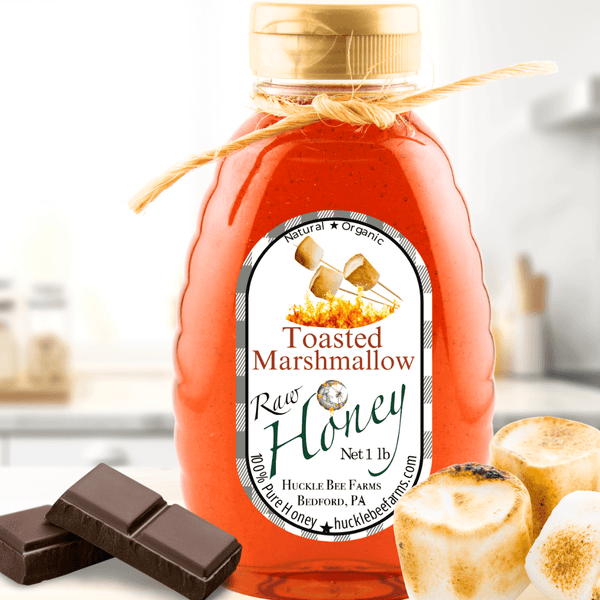 Wholesale Toasted Marshmallow Infused Honey bundle featuring a 1 lb bottle of raw organic honey with toasted marshmallow flavor, ideal for retail or gifting.