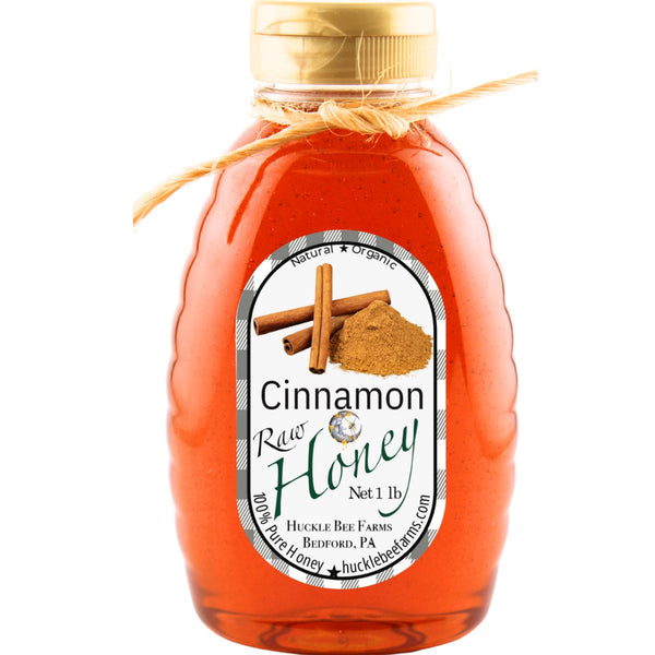 Cinnamon Honey: Nature’s Perfect Pairing with 100% Pure Honey in a 1 lb bottle from Huckle Bee Farms, ideal for sweet and spicy recipes.