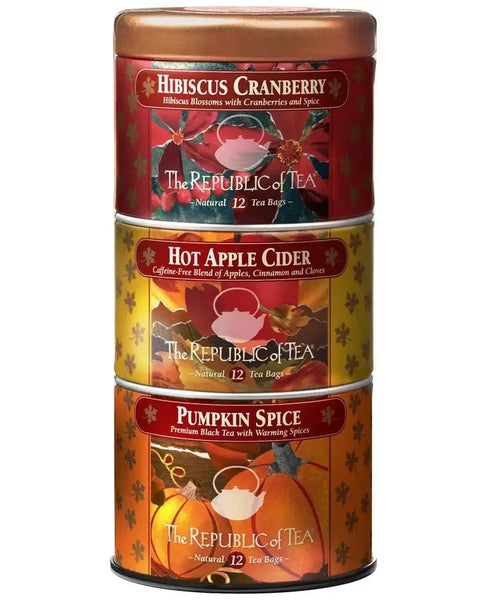 Harvest Stackable Tea Tin with Hibiscus Cranberry, Hot Apple Cider, Pumpkin Spice flavors