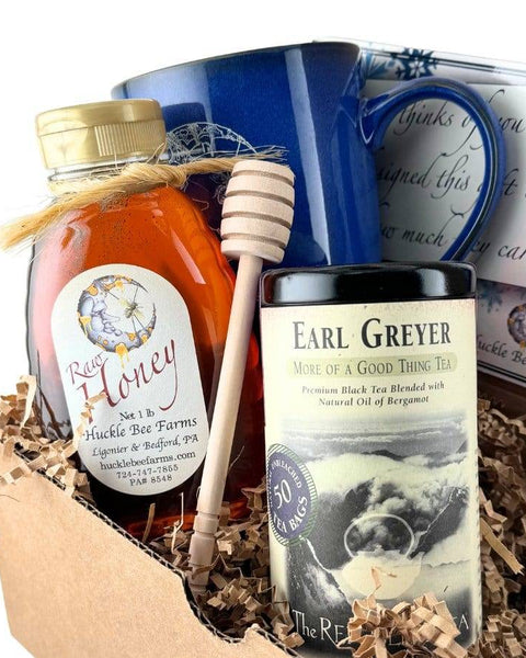 Honey Mug Tea Gift Box with raw honey and Earl Grey tea