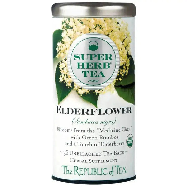 Organic Elderflower SuperHerb® Tea Bags - Tin 36 Tea Bags - Huckle Bee Farms LLC