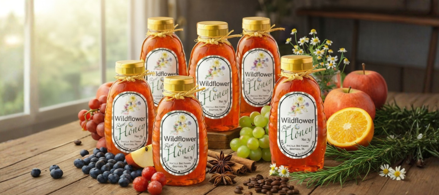 Handmade jars of small-batch honey with fresh fruit and whole spices — a close look at our craft