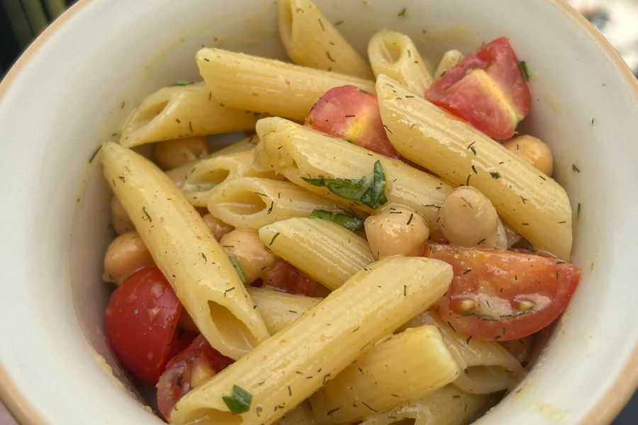 Chickpea Pasta Salad - Huckle Bee Farms LLC