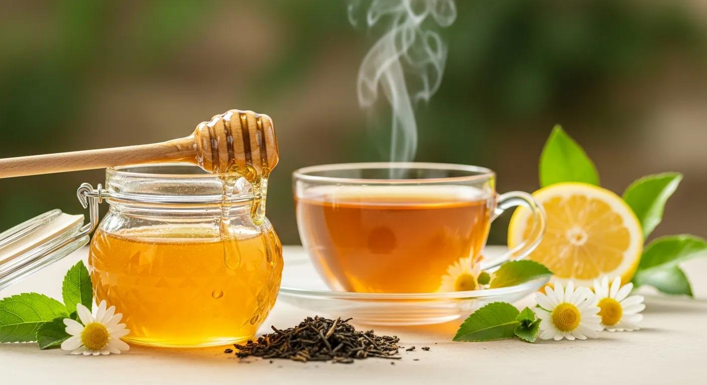 Cup of tea and a jar of honey — simple ingredients for healthy, glowing skin