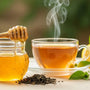 Cup of tea and a jar of honey — simple ingredients for healthy, glowing skin