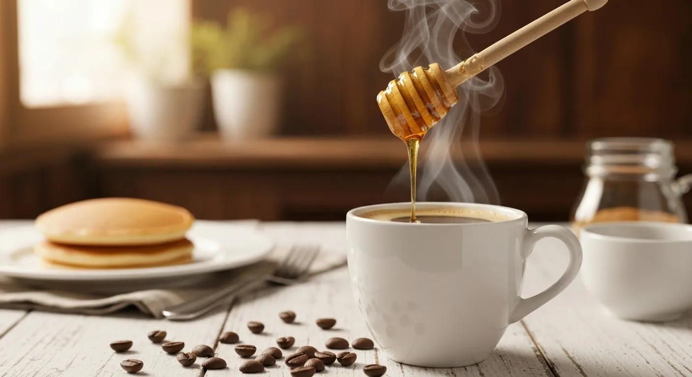 A warm, inviting scene featuring a steaming cup of rich coffee on a white rustic wooden table. 