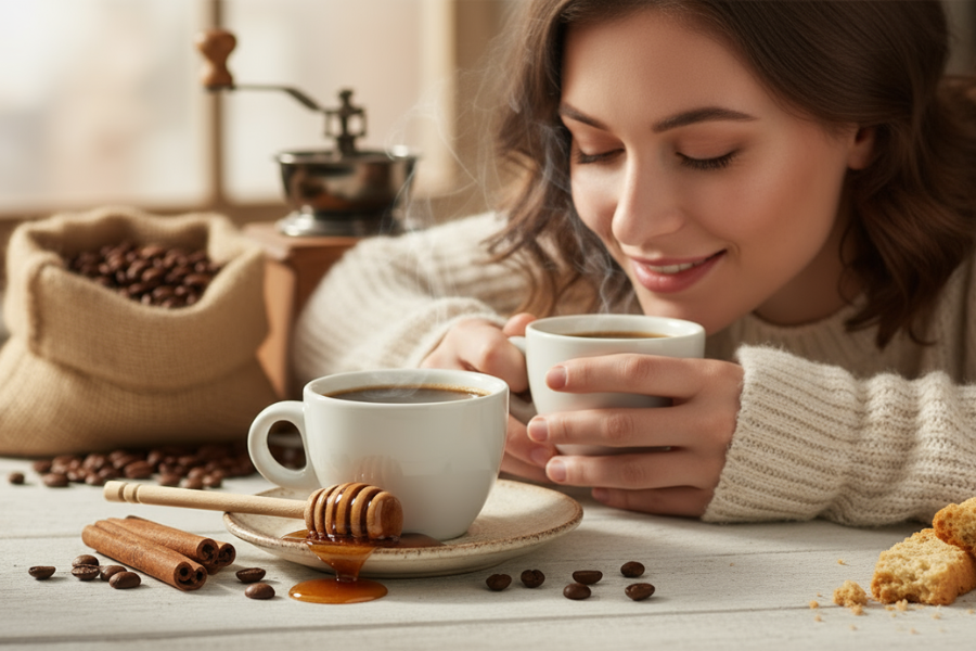 girl drinking espresso coffee