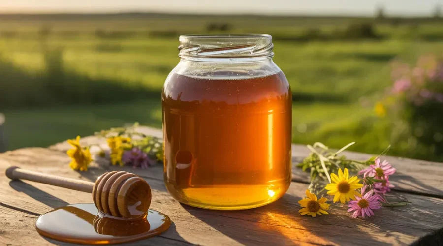 regional honey on a wooden table