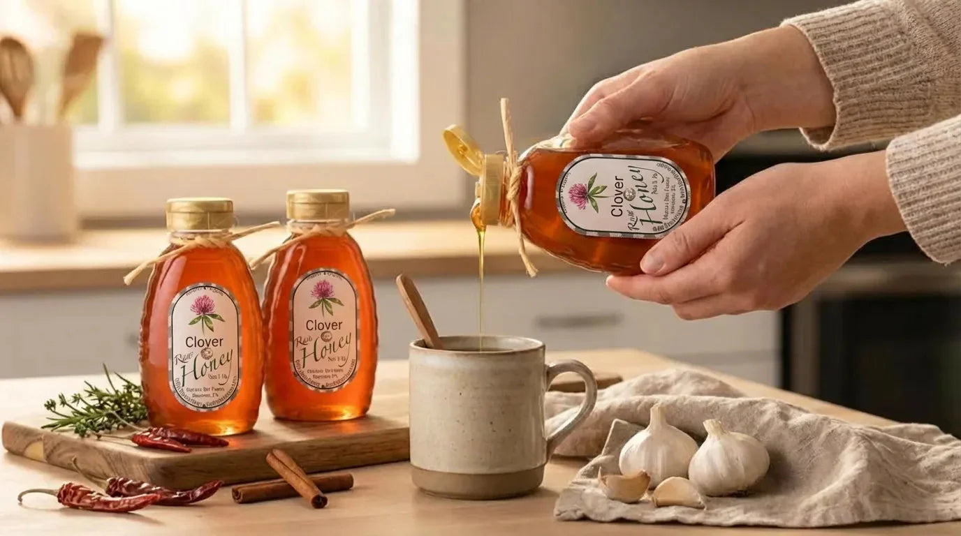 puting clover honey in coffee for sweetner