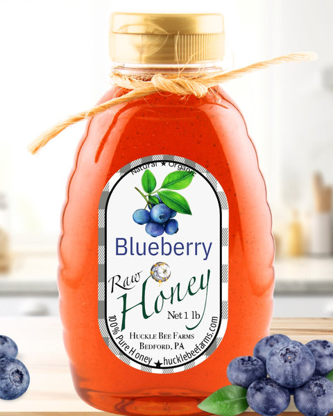 1 Lb Blueberry Infused Honey - Gift Set - Huckle Bee Farms LLC