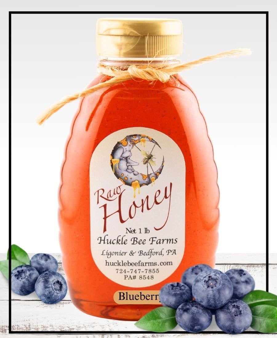 1 Lb Blueberry Infused Honey - Gift Set - Huckle Bee Farms LLC