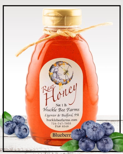 1 Lb Blueberry Infused Honey - Gift Set - Huckle Bee Farms LLC