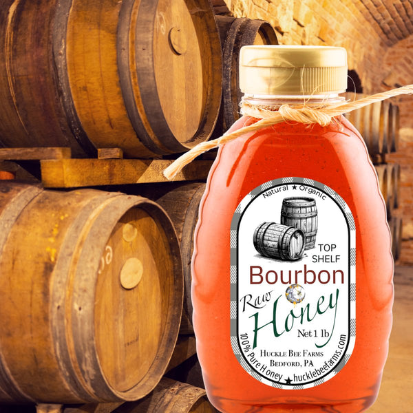 1 Lb Bourbon Infused Honey - Gift Set - Huckle Bee Farms LLC