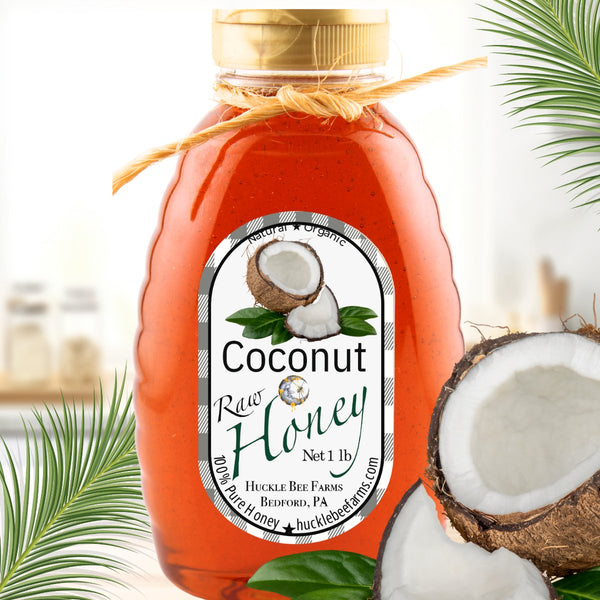 1 Lb Coconut Infused Honey - Gift Set - Huckle Bee Farms LLC