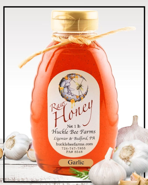1 Lb Garlic Infused Honey - Gift Set - Huckle Bee Farms LLC