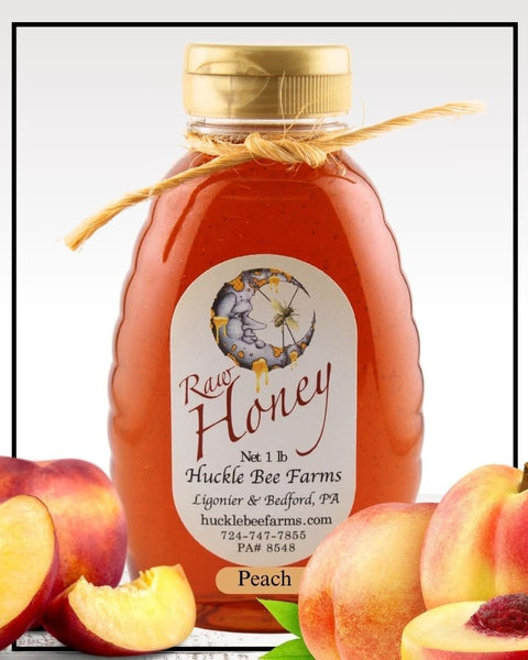 1 Lb Peach Infused Honey - Gift Set - Huckle Bee Farms LLC
