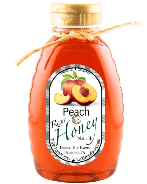 1 Lb Peach Infused Honey - Gift Set - Huckle Bee Farms LLC