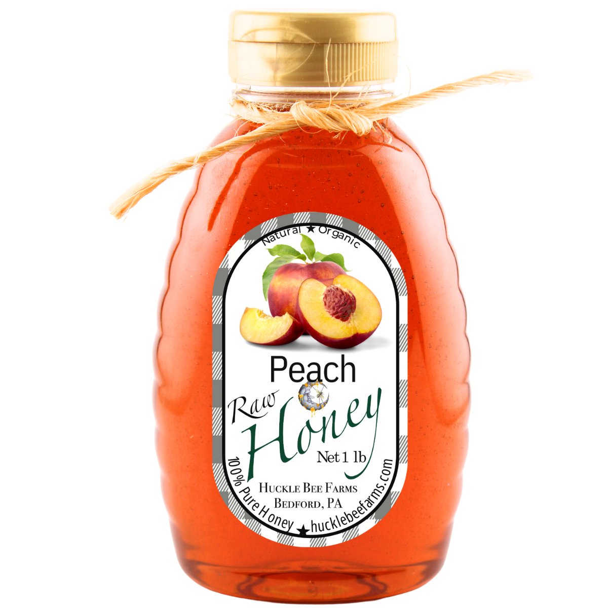 1 Lb Peach Infused Honey - Gift Set - Huckle Bee Farms LLC