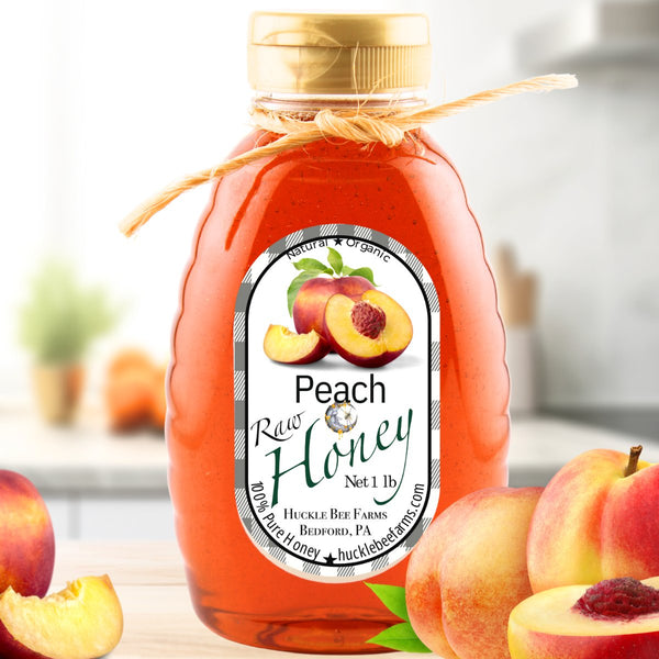 1 Lb Peach Infused Honey - Gift Set - Huckle Bee Farms LLC