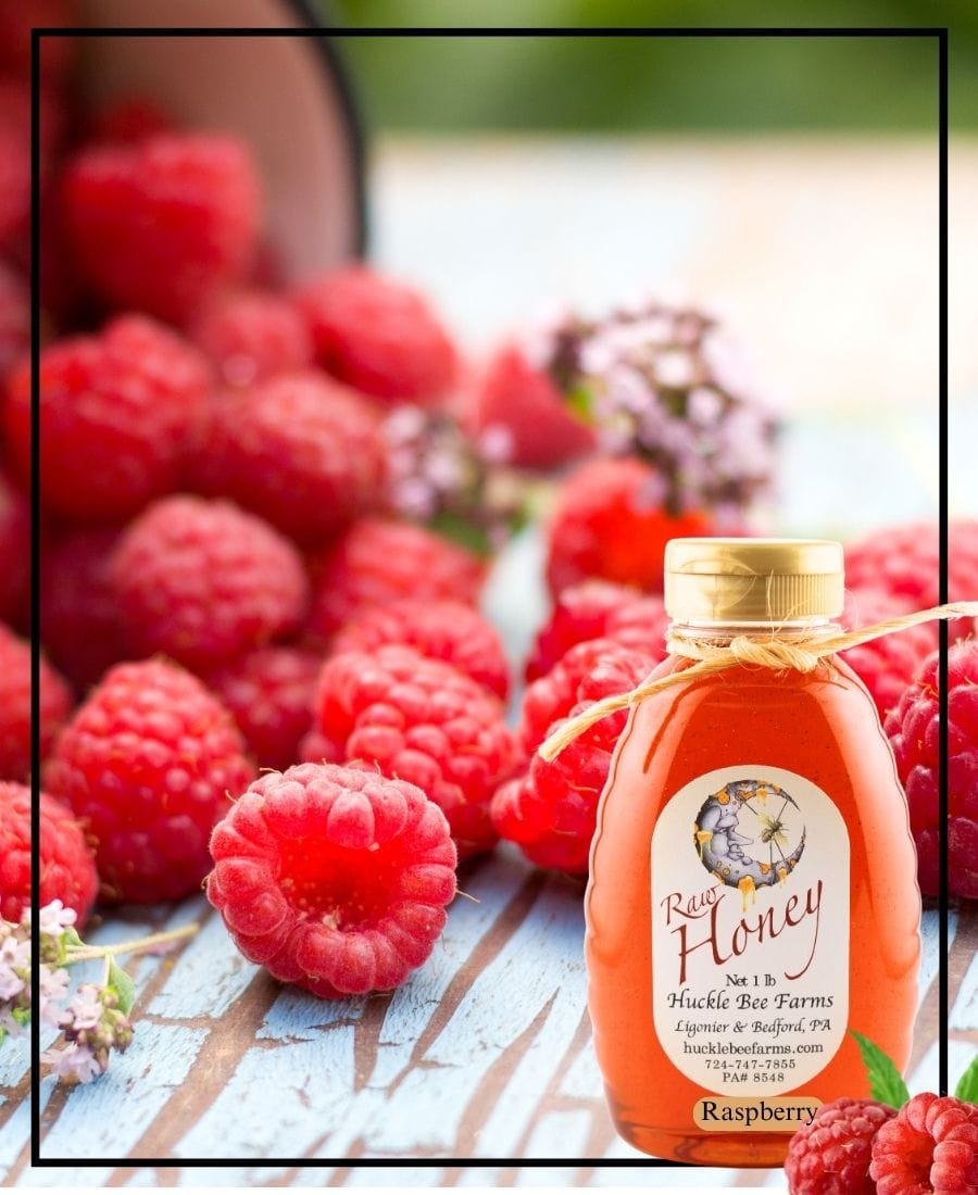 1 Lb Raspberry Infused Honey - Gift Set - Huckle Bee Farms LLC