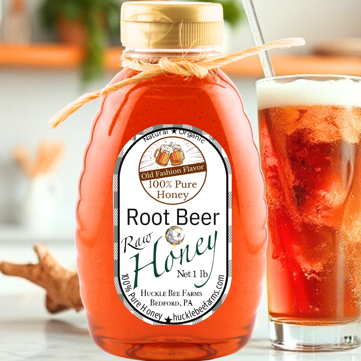 1 Lb Root Beer Flavor Honey - Gift Set - Huckle Bee Farms LLC