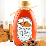 Smooth cinnamon honey with a warm, spiced glow, capturing the comforting essence of cinnamon sticks blended with golden honey.