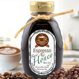 Espresso Honey bottle with rich dark roasted coffee beans, perfect for lattes, cappuccinos, and gourmet coffee drinks