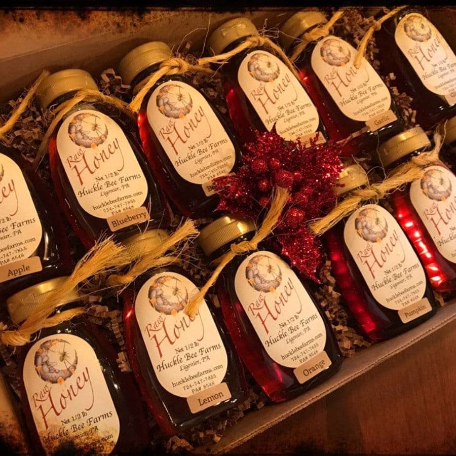 Mini Gift Box Bundle - Perfect for Any Occasion featuring Honey Lover Sampler Box Gift Box with assorted raw honey flavors like apple, lemon, and blueberry. Ideal gift item for holidays, birthdays, or special celebrations.