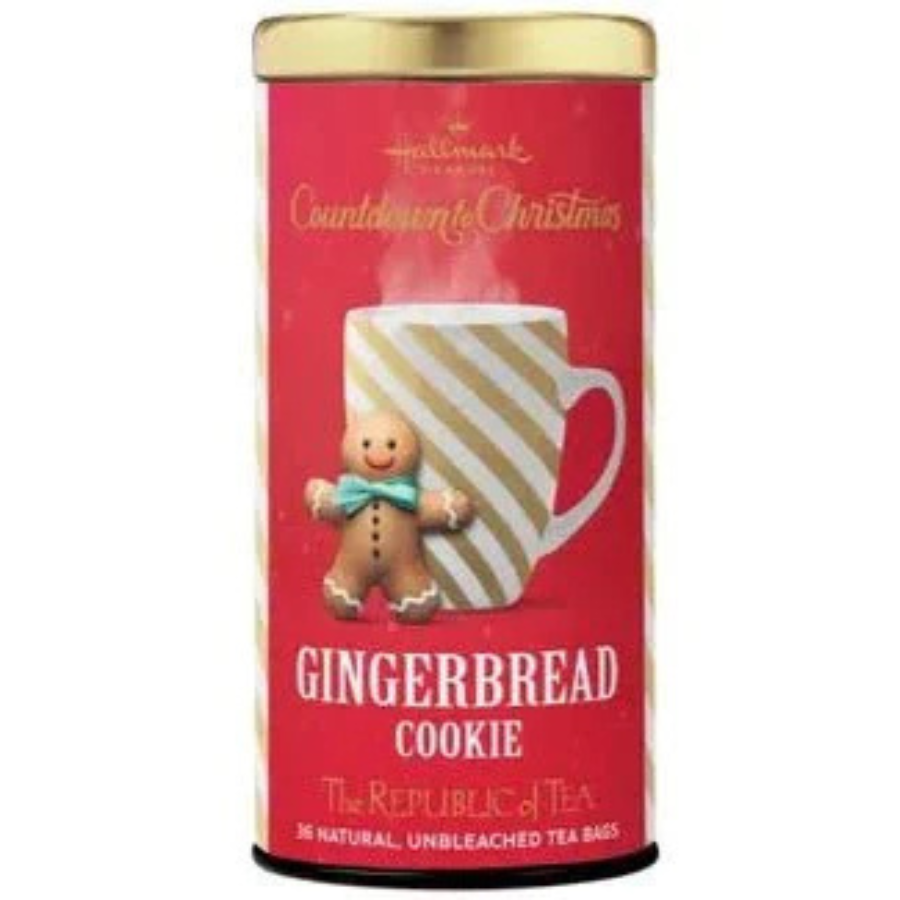 Hallmark Channel Countdown to Christmas Gingerbread Cookie Tea Bags – 36-count tin. Festive holiday tea with warm gingerbread flavor, perfect for cozy winter nights.