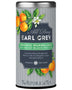Decaf Earl Grey Orange Marmalade Black Tea tin with 36 tea bags, featuring citrus fruit and floral design on silver packaging.