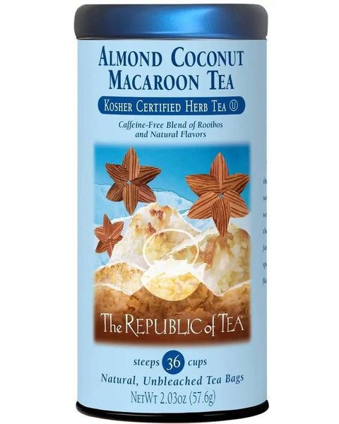 Almond Coconut Macaroon Kosher Certified Red Tea - Tin 36 Tea Bags - Huckle Bee Farms LLC