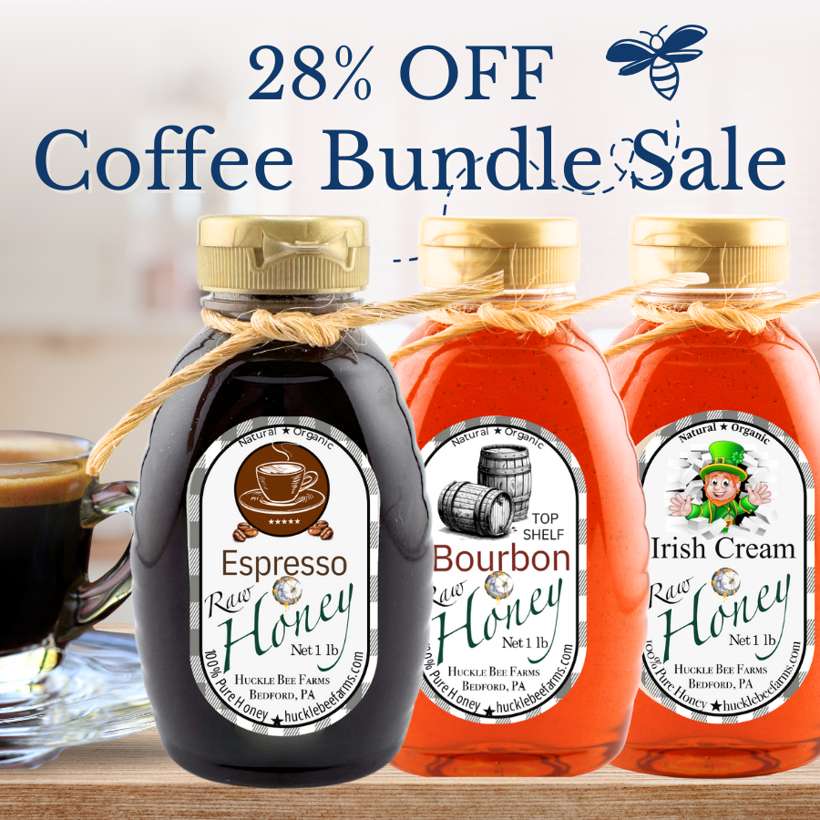 Coffee Lover’s Honey Bundle featuring Espresso, Bourbon, and Irish Cream Honey bottles, a gourmet honey gift set for coffee and cocktail lovers.