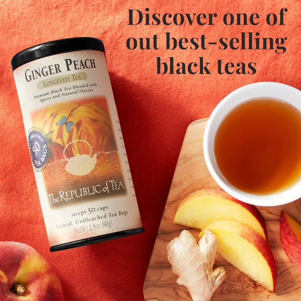 Ginger Peach Black Tea Bags - 50 Bags - Huckle Bee Farms LLC