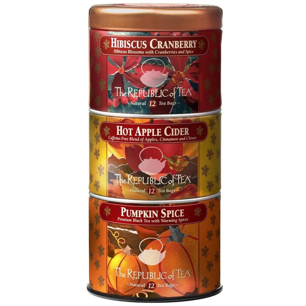 Harvest Stackable Tea Tin with Hibiscus Cranberry, Hot Apple Cider, Pumpkin Spice flavors