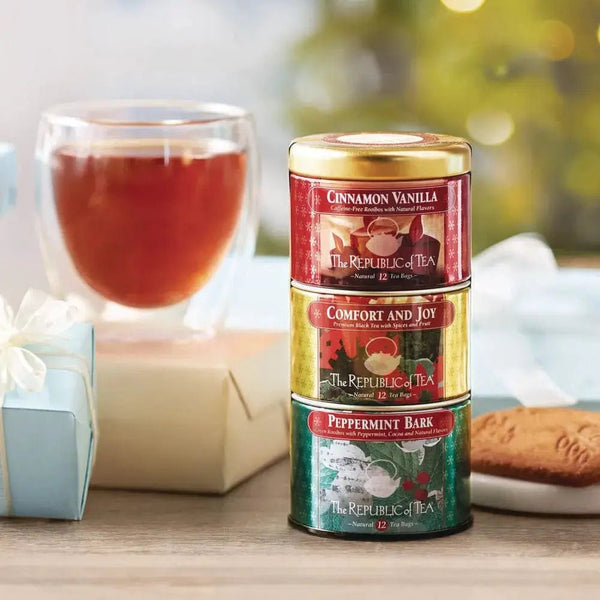 🌲 Holiday Stackable Tea Tin 🎄 - Tin 36 Tea Bags - Huckle Bee Farms LLC