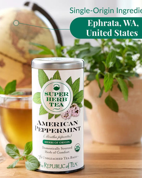 Organic American Peppermint SuperHerb® Herbs Of Origin Tea Bags - Tin 36Tea Bags - Huckle Bee Farms LLC