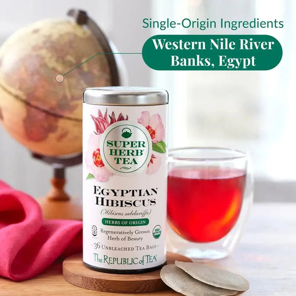Organic Egyptian Hibiscus SuperHerb® Herbs of Origin Tea Bags - Tin 36Tea Bags - Huckle Bee Farms LLC