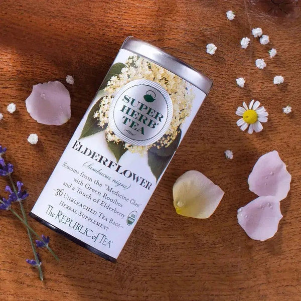 Organic Elderflower SuperHerb® Tea Bags - Tin 36 Tea Bags - Huckle Bee Farms LLC