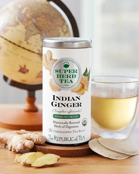 Organic Indian Ginger SuperHerb® Herbs of Origin Tea Bags - Tin 36 Tea Bags - Huckle Bee Farms LLC