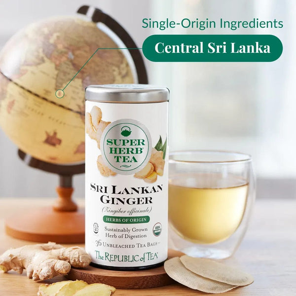 Organic Sri Lankan Ginger SuperHerb® Herbs of Origin Tea Bags - Tin 36 Tea Bags - Huckle Bee Farms LLC