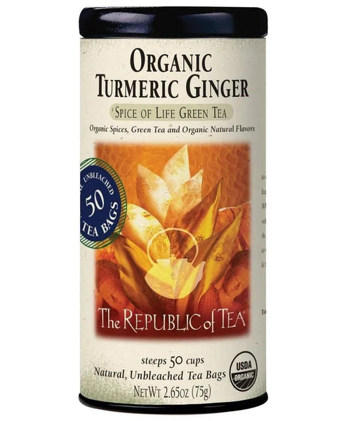 Organic Turmeric Ginger Green Tea Bags - Tin 50 Tea Bags - Huckle Bee Farms LLC