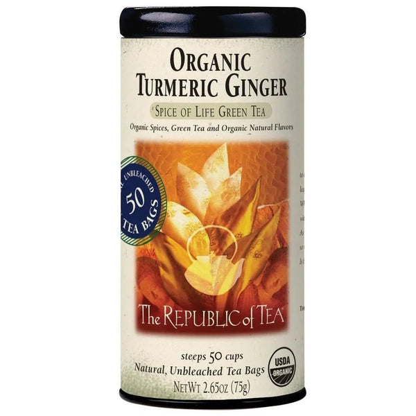 Organic Turmeric Ginger Green Tea Bags - Tin 50 Tea Bags - Huckle Bee Farms LLC