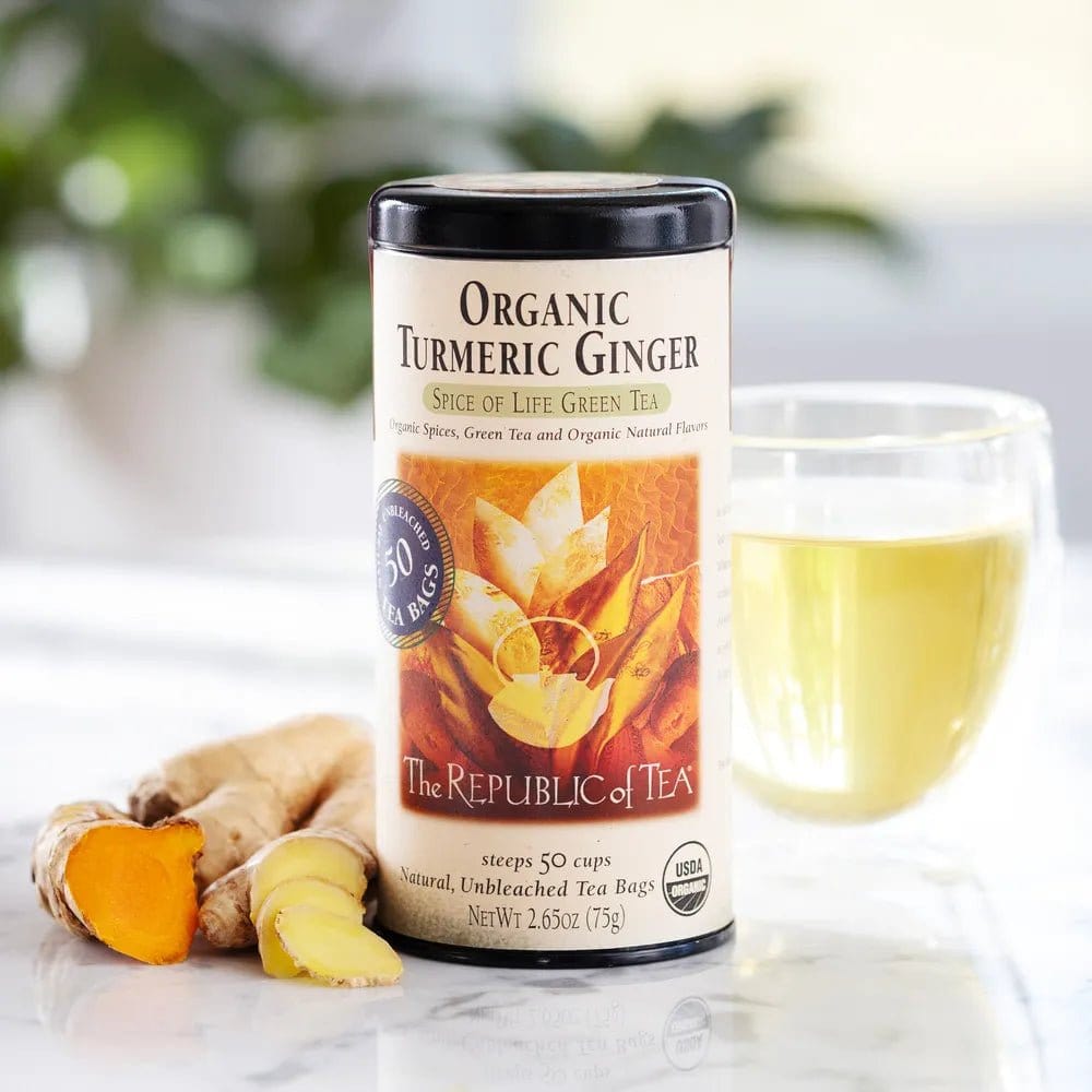 Organic Turmeric Ginger Green Tea Bags - Tin 50 Tea Bags - Huckle Bee Farms LLC