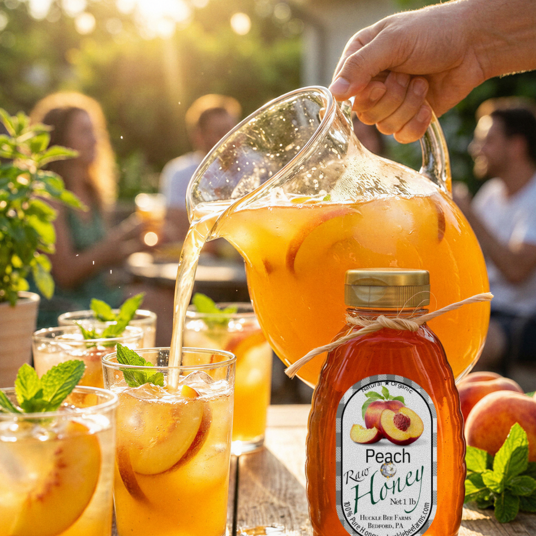 Discover Huckle Bee Farms' Peach Infused Honey – Buy Now!