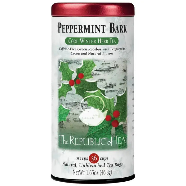 Peppermint Bark Herb Tea Bags - Tin 36 Tea Bags - Huckle Bee Farms LLC