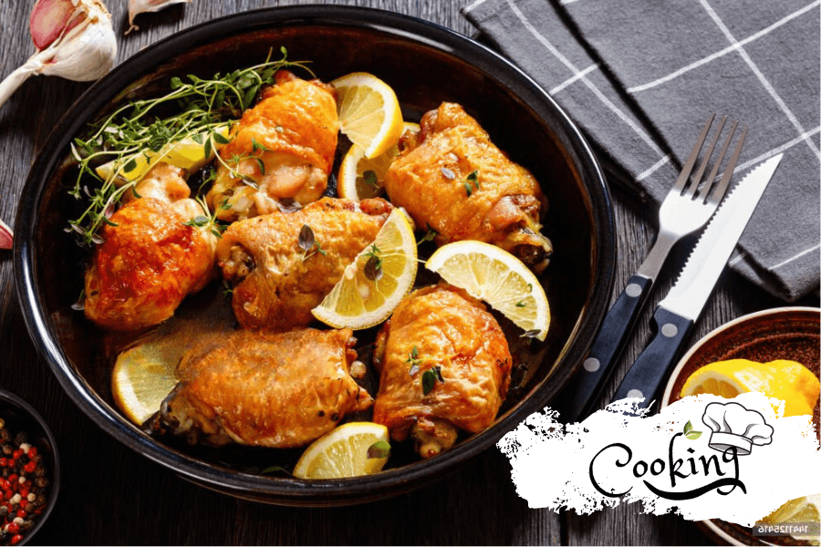 Honey glazed chicken in a pan